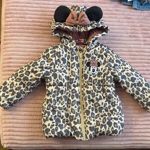 Disney Leopard Print Hooded puffer Jacket with Bow